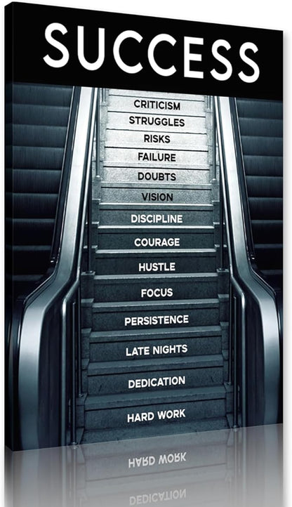 Yatsen Bridge Motivational Office Wall Art - Success Work Canvas Painting Successful Stair Poster and Prints Ladder to Success Modern Art Wall Pictures for Study Room Teen's Bedroom Framed -12x16 in