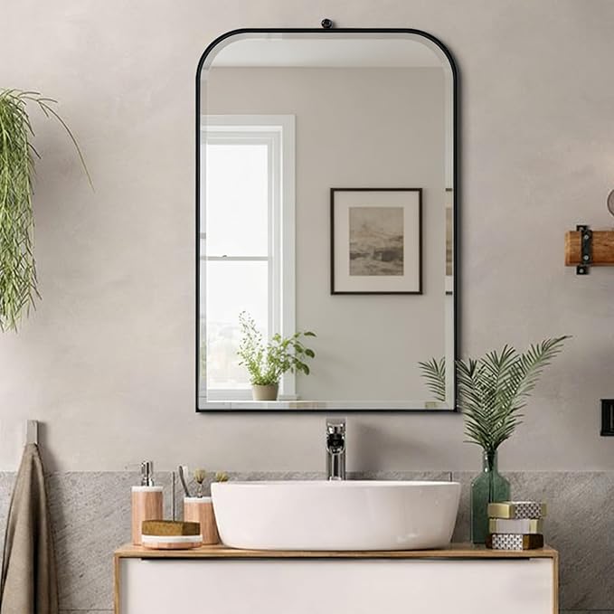 POZINO Rectangle Beveled Mirror, 22"x35" Premium Bathroom Mirror Over Sink, Vanity Mirrors with Stainless Steel Frame, Modern Wall Mirrors for Living Room Bedroom Entryway Hallway Fireplace