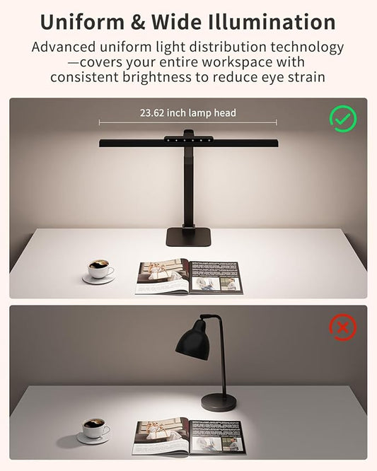 24W LED Desk Lamp, 112 High-Bright Eye-Caring Architect Light, 3000K-6000K Stepless Dimmable Touch Control, Weighted Metal Base, Auto-Dimming & Memory Function for Home Office, Reading, Gaming, Black