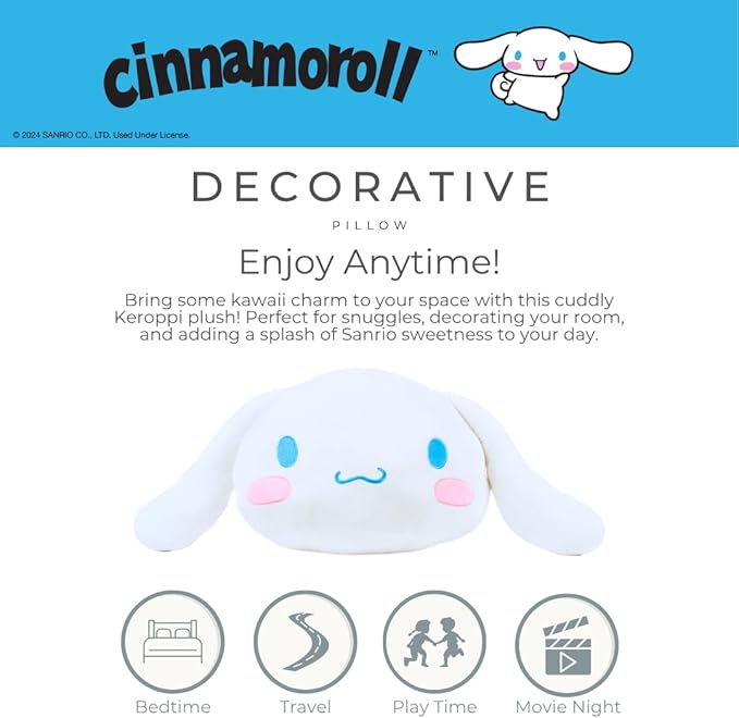 Sanrio Cinnamoroll Bedding Super Soft Plush Decorative Pillow, (100% Officially Licensed Product) by Franco