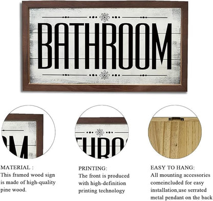 Bathroom Signs, Rustic Bathrooms Decor, Farmhouse Home Decors for Bathroom Restroom Toilet, Bathrooms Wall Art, Decorative Signs and Plaques, Wooden Framed Wall Decor 15×7.5×0.3 inches
