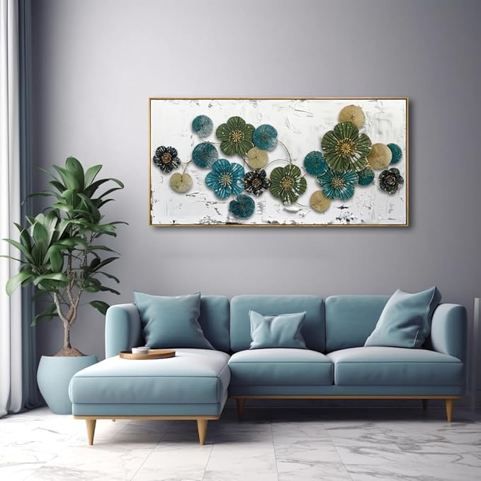 Wall Art Floral Wall Decor Modern Botanical Artwork Green and Blue Canvas Painting for Bedroom Living Room Dining Room Home Office Decor 30"x60" with Framed