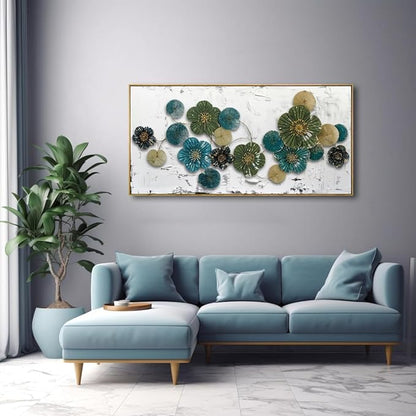 Wall Art Floral Wall Decor Modern Botanical Artwork Green and Blue Canvas Painting for Bedroom Living Room Dining Room Home Office Decor 30"x60" with Framed