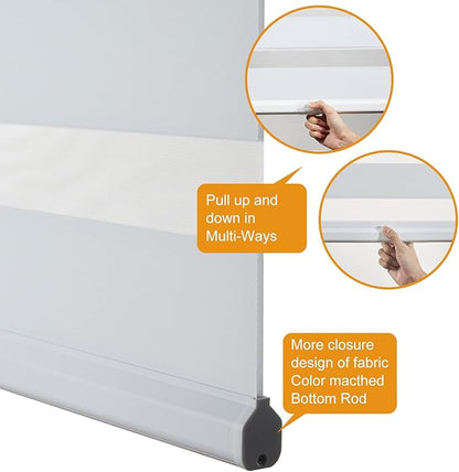 Persilux Cordless Zebra Blinds for Indoor Windows, Free-Stop Cordless, Light Filtering Sheer Shades Dual Layer for Day and Night, Roller Shades for Home (34.5" W X 47" H, White)