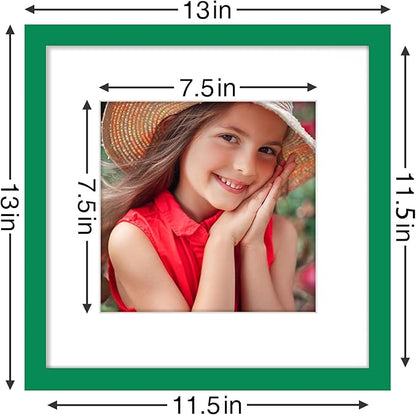 Vittanly 12x12 Picture Frames Set of 9, Shatter Resistant Plexiglass, Display 8x8 Pictures with Mat or 12x12 without Mat, Photo Frames for Wall Mount, Engineered Wood, Green
