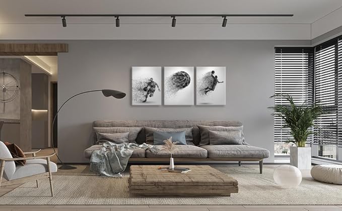 Basketball Canvas Wall Art Prints Set of 3, Framed Basketball Posters Wall Decor, Sports Room Decor For Men Kids Teenagers, Basketball Poster Set For Bedroom Man Cave, Boys Bedroom Decor