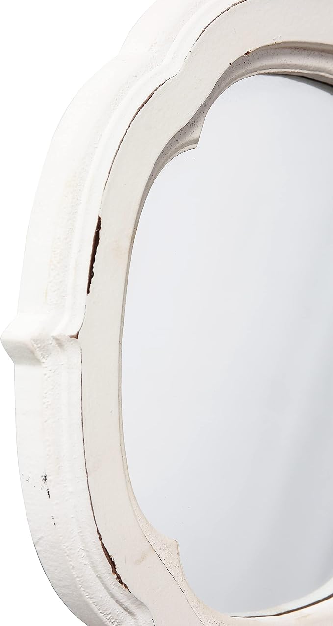 Rustic Wooden Round Bathroom Mirror 9.1 inch, Hanging Distressed White Vintage Small Wall Mirror Decor, Farmhouse Decorative Porthole Mirrors for Hallway Bedroom Entryway Vanity