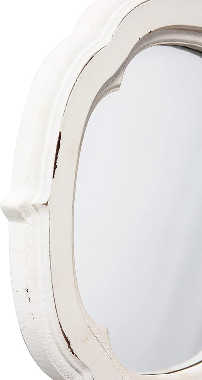 Rustic Wooden Round Bathroom Mirror 9.1 inch, Hanging Distressed White Vintage Small Wall Mirror Decor, Farmhouse Decorative Porthole Mirrors for Hallway Bedroom Entryway Vanity