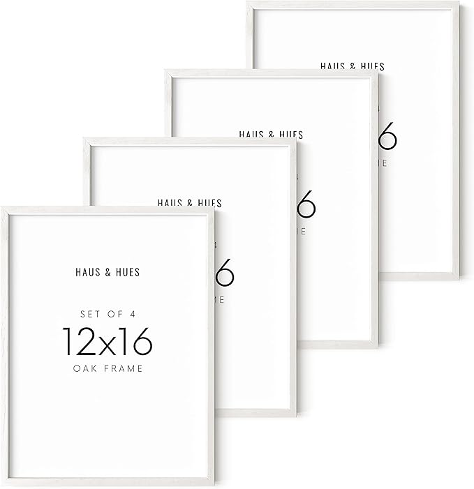 HAUS AND HUES White Oak Wood 12x16 Picture Frames - Set of 4, Contemporary Frames for Posters and Prints