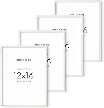 HAUS AND HUES White Oak Wood 12x16 Picture Frames - Set of 4, Contemporary Frames for Posters and Prints