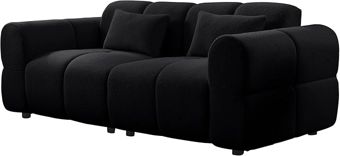 80" Modern Sofa Couch, Comfy Deep Seat Lambswool Cloud Sofa, Upholstered 3-Seater Boucle Couch, Oversized Loveseat for Living Room, Bedroom, Office, Apartment(Black)