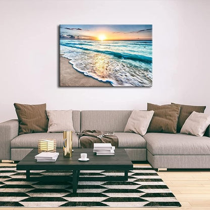 Wieco Art Sea Waves Large Canvas Prints Wall Art Ocean Beach Pictures Paintings Ready to Hang for Living Room Bedroom Home Decorations Modern Stretched and Framed Seascape Giclee Artwork
