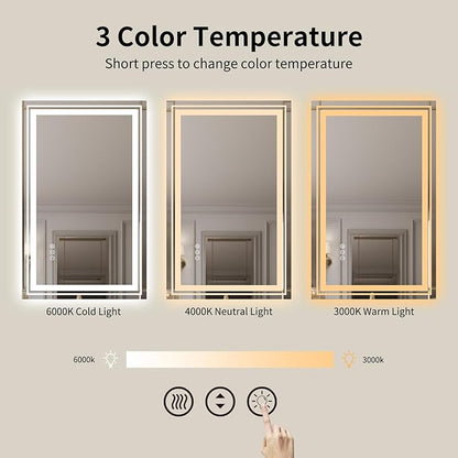 WTTY LED Bathroom Mirror 31.5"x48" with Back and Front Light,Modern LED Mirror for Bathroom,Dimmable Lighted Bathroom Vanity Mirror with Anti-Fog,Memory Function,Shatter-Proof,Wall Mounted