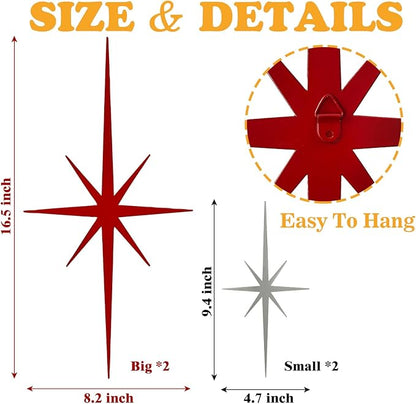 sxnzequnze 4 Pcs. Star Wall Art for Home Decor Living Room Bedroom Office Metal 3D,Bling,with Hanging Hook Starburst Midcentury Sculpture Retro Gallery Accent Celestial -Gold 16.5In/9.4In