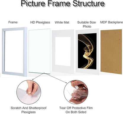 HEART ART 12x12 White Picture Frame Set of 9, Display Pictures 8x8 with Mat or 12 x 12 without Mat, Multi Collage Gallery Square Photo Frames for Wall