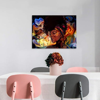 Yatsen Bridge African American Girl Wall Art Canvas Graffiti Style Poster Girl Picture Print with Frame Abstract Artwork for Living Room Ready to Hang - 24x18 inch