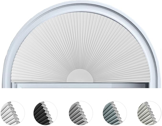 Arch Window Shade Blackout Cellular Shades Half Circle Moon Window Covering No Drill Honeycomb Cordless Blinds for Indoor Window Room Darkening Easy Install Light Blocking Blinds (1, White, 72x36inch)