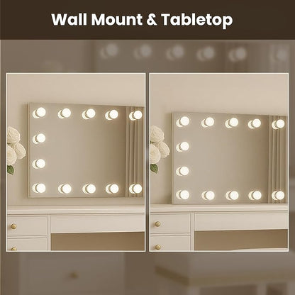WTTY 84"x40" Hollywood Vanity Mirror with Lights, Wall-Mounted Makeup Mirror with 3 Color Temperatures, Stepless Dimmable Bulbs, Anti-Fog & Shatter-Proof