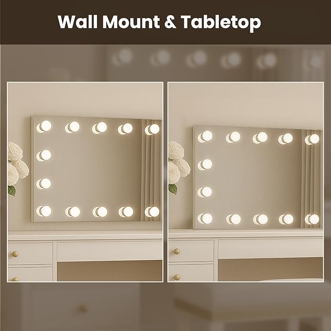 WTTY 96"x36" Hollywood Vanity Mirror with Lights, Wall-Mounted Makeup Mirror with 3 Color Temperatures, Stepless Dimmable Bulbs, Anti-Fog & Shatter-Proof