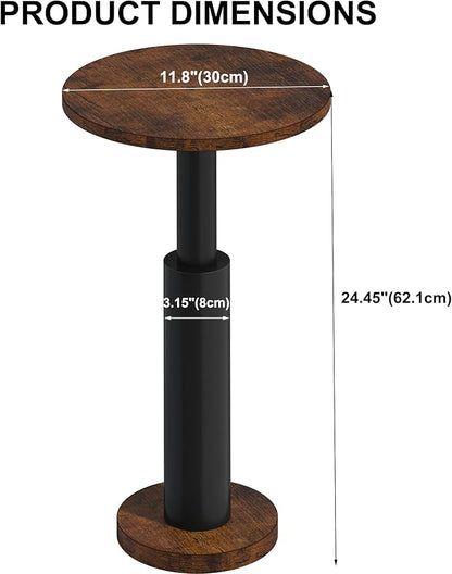 LAATOOREE Small Round Side Tables Set of 2, Drink Tables, Accent Coffee Tables, Pedestal End Tables with Thick Solid Wood Legs for Living Room,Sofa Couch,Small Spaces,Bedroom (Rustic Brown+ Black)