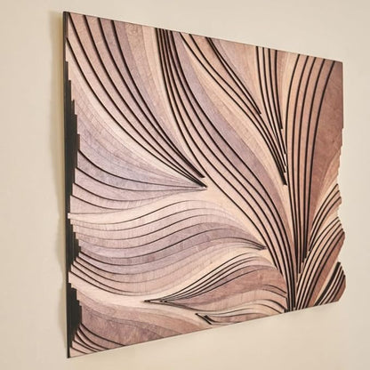NEODECO Parametric Frameless Wood Wall Art, 3D Acoustic Wall Panel of Parametric Cut & Stained Birch Plywood Layers, Geometric Wall Hanging, Abstract Wood Wall Decor (Large)