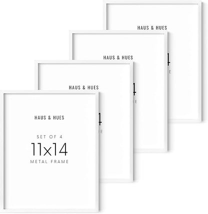 HAUS AND HUES 11x14 White Aluminum Frame Set of 4 - Gallery Wall Display Pack, Shatterproof Plexiglass (White Aluminum Frames)
