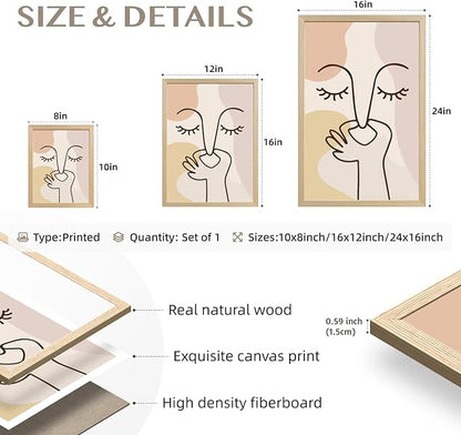 Cyebmo Boho Funny Bathroom Wall Art, Abstract Minimalist Face Line Art Wall Decor, Neutral Aesthetic Art Print, Modern Beige Poster Painting for Bedroom Living Room, Wood Framed 12x16 Inch