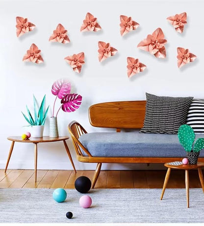 AMERRY 3D Wall Art Hanging Sculpture, Artificial Porcelain Flower Decor for Home Office (Orange Pink, Lily, 2.36")