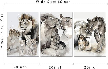 Lion Canvas Wall Art Decor 3 Pieces Wild Animal Portrait Painting Prints on Canvas Watercolor Style Lion Pictures Decor Artwork Living Room Bedroom Office Decor, Framed 20" x 28" x 3pcs