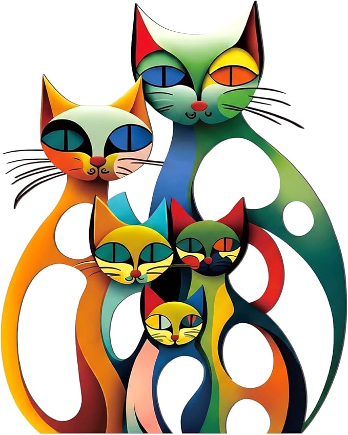 Wesiti Cat Wall Art Decor Iron Wall Sculptures Decor for Cats Lover 10.6 x 15.7 Inches Colorful Retro Mid Century Cat Signs for Home Living Room Bedroom Kitchen Office(Neutral)