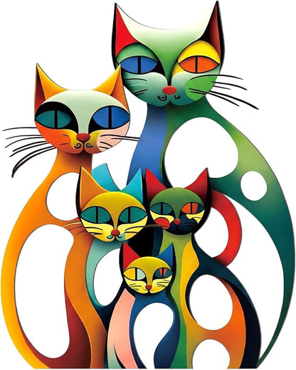 Wesiti Cat Wall Art Decor Iron Wall Sculptures Decor for Cats Lover 10.6 x 15.7 Inches Colorful Retro Mid Century Cat Signs for Home Living Room Bedroom Kitchen Office(Neutral)