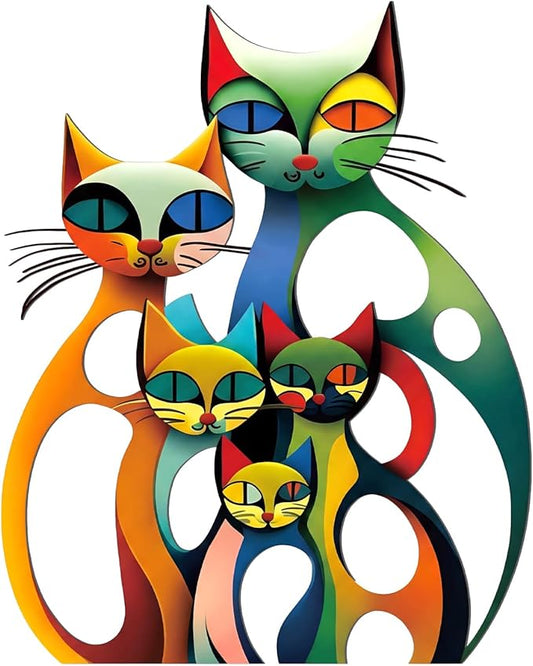 Wesiti Cat Wall Art Decor Iron Wall Sculptures Decor for Cats Lover 10.6 x 15.7 Inches Colorful Retro Mid Century Cat Signs for Home Living Room Bedroom Kitchen Office(Neutral)