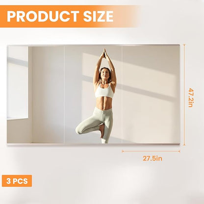 Peegel Home Gym Mirror - 48''x28''(3PCS) Large Frameless Tempered Glass Workout Mirrors for Home Gym Wall,Yoga,Garage,Dance