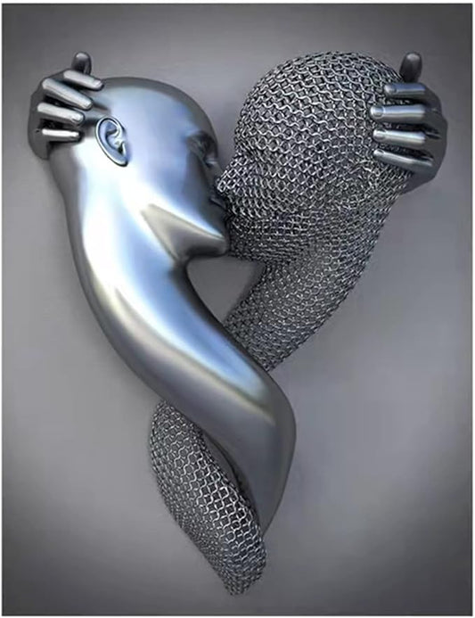 3D Wall Art Decor Artwork Figure Statue Modern Art Canvas Painting,Large Wall Art for Bathroom Bedroom Decoration (Kissing Couple)
