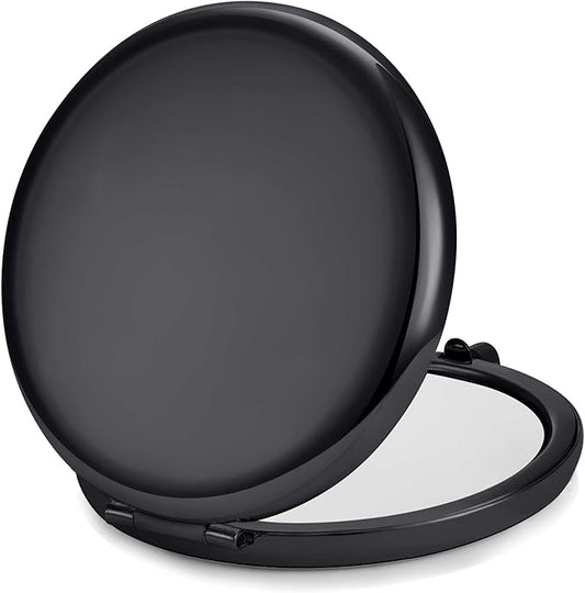 Compact Mirror for Purse, Metal Round Shell, Double-Sided 1X/2X Magnifying, Portable Travel Small Makeup Mirror, Mini Pocket Mirror, Black, 12 Pack