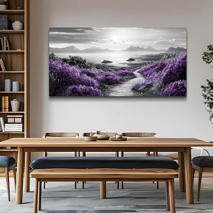 FUHAIHUA Large Wall Decor For Living Room Canvas Wall Art For Office Wall Decorations For Bedroom purple flowers Landscape Painting Black and white Pictures Artwork Room Home Decor 24x48 In