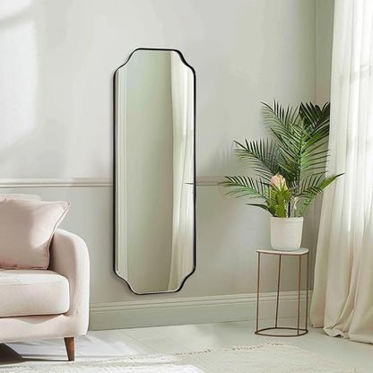ANDY STAR 18" x 48" Full Length Mirror, Large Black Scalloped Bathroom Mirror, Full Body Wall Mirror with Scalloped Corner Decorative for Bedroom, Living Room (Horizontal or Vertical)