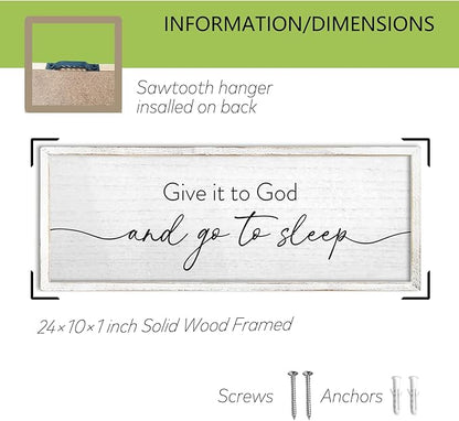 TQianJiang Give It To God And Go To Sleep Wall Decor Sign 24"X10" for Master Bedroom Above Bed Large Wood Framed Wall Art Hanging (White)