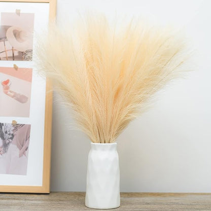 Faux Pampas Grass, 18"/45cm Artificial Pampas Grass Fluffy 6 Stem pompous Grass Flower Arrangement for Boho Home Wedding Decoration (Beige)