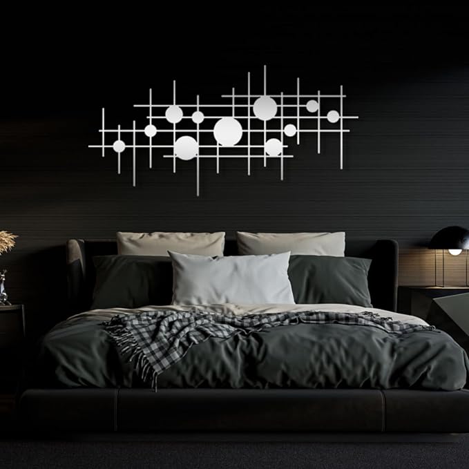Cadeali Geometric Metal Wall Art, Metal Abstract and Geometric Wall Decor, Minimalist Line Art, Modern Decor, Living Room, Bedroom,Office Hangings(Sliver, 47"x23"|121x59cm)