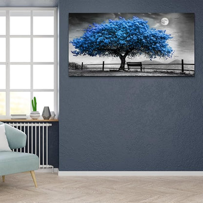 FUHAIHUA Canvas Wall Art For Living Room Large Wall Decor For Office Bedroom Decorations Black And White Landscape Pictures Blue Tree Painting Artwork Room Wall Mural Aesthetic Home Decor 30x60 In