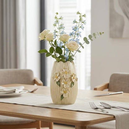 Yellow Ceramic Vase - 7 Inch Small Decorative Vases Home Decor, 3D Modern Flower Vase, Centerpiece Table, Shelf, Mantel, Kitchen, Living Room Decor