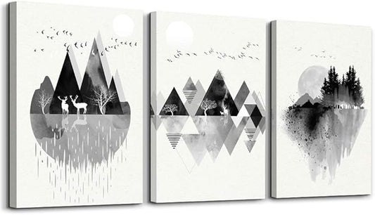 hyidecorart Canvas Wall Art For Living Room Wall Decor For Bedroom Office Decoration Black And White Abstract Wall Painting Geometry Mountain Prints Wall Pictures Artworks Room Home Decor 3 Piece