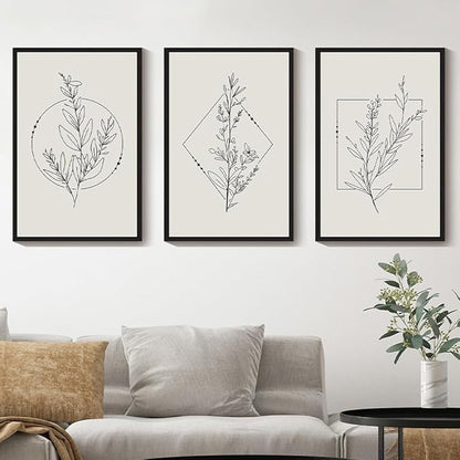 Drsoum Minimalist Flower Wall Art Vintage Wall Hanging Decor Botanical Prints Artwork for Bedroom Living Room Hallway 24x36in Black Framed