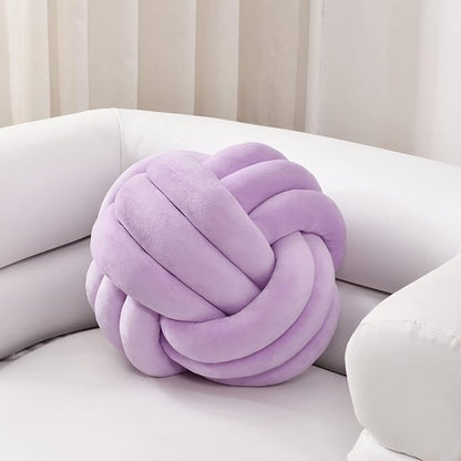 Sioloc Soft Knot Ball Pillows,Round Throw Pillow Cushion Home Decoration Plush Pillow,Throw Knotted Pillow Handmade Round Plush Pillow（13.7inches,Lilac）