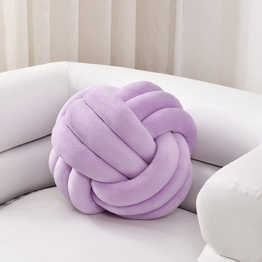 Sioloc Soft Knot Ball Pillows,Round Throw Pillow Cushion Home Decoration Plush Pillow,Throw Knotted Pillow Handmade Round Plush Pillow（10.6inches,Lilac）