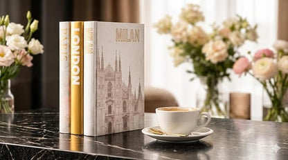 Decorative Books for Home - Shelf Decor Accents - Set of 3 - Modern Hardcover Book Stack - Matte Gold Coffee & Entry Table Decoration - Contemporary Display - Fashion Designer Dresser Aestethics