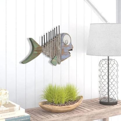 Driftwood Fish Nautical Wall Decor - Handmade Wooden Rustic Coastal Wall Art for Living Room, Bedroom, Office, Bathroom - Ocean Beach Decoration (Mako)