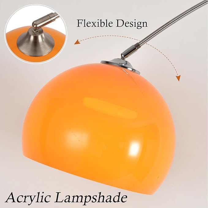 Orange Arc Floor Lamp with Acrylic Shade,Arch Reading Lamp Floor Standing,Mid Century Modern Orange Standing Lamp for Living Room Bedroom