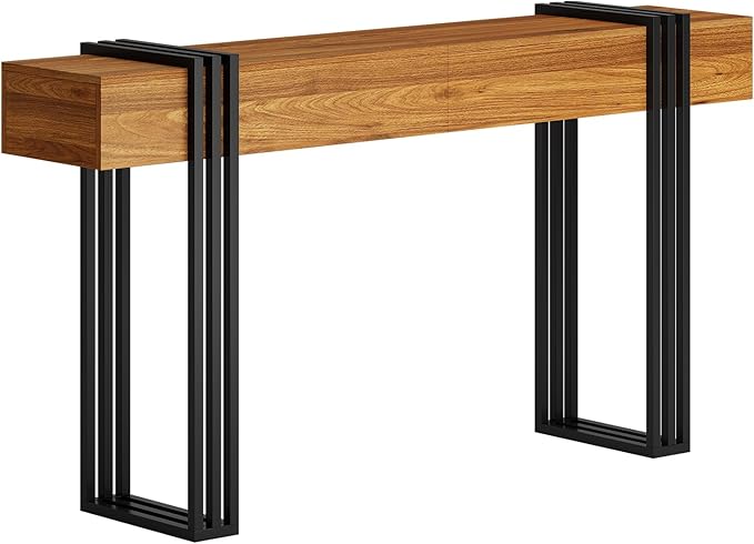 knoworld 63 Inch Long Console Table, Industrial Sofa Table Behind The Couch Rectangular Entryway Table for Entrance Hallway Living Room, Rustic Brown